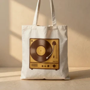Retro Radio & Vinyl Canvas Tote Bag